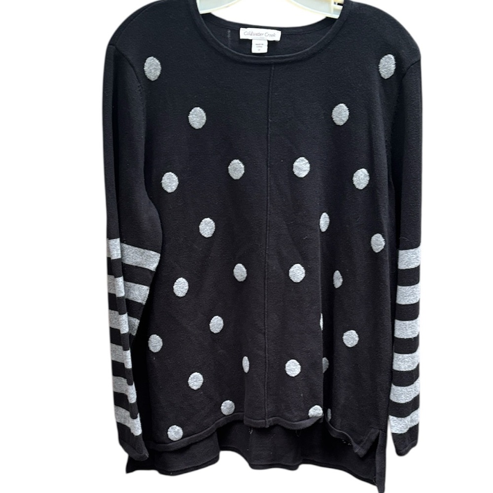 Coldwater Creek Black and Gray Polka Dot and striped sweater